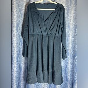 Sparkly Blue Stretch Wrap Dress | Long Sleeve | Waist Defined | Party Glam